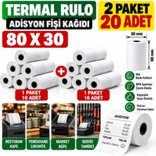 Mavi Concept 80X30 Adisyon Fişi Adisyon Kağıdı Yazıcı Rulosu Termal Rulo 2 Paket 20 Adet