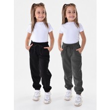 POLYMOOD 2'li Set Unisex Içi Polar Pamuk Penye Cepli Lastikli Belden Bağlamalı 3 Iplik Şardonlu Eşofman Altı
