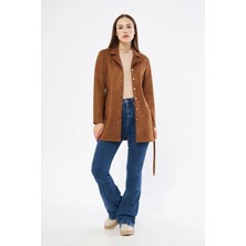 Apsen Collection Apsen Kadın Taba Seyyar Kuşak Cep Detaylı Önden Düğmeli Süet Ceket 6501/80