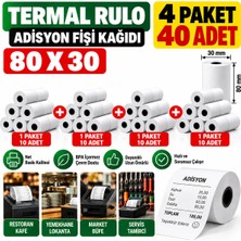 Mavi Concept 80X30 Adisyon Fişi Adisyon Kağıdı Yazıcı Rulosu Termal Rulo 4 Paket 40 Adet