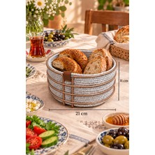 Edora Home Rose Yuvarlak Ekmek Sepeti, Ekmeklik Sunum Sepeti, Buz Gri Makrome Çok Amaçlı Paslanmaz Metal