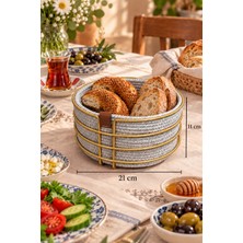 Edora Home Mat Gold Yuvarlak Ekmek Sepeti, Ekmeklik Sunum Sepeti, Buz Gri Makrome Çok Amaçlı Paslanmaz Metal