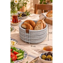 Edora Home Mat Gümüş Yuvarlak Ekmek Sepeti, Ekmeklik Sunum Sepeti, Buz Gri Makrome Çok Amaçlı Paslanmaz Metal