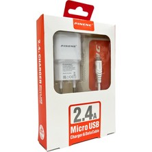 Pineng PN-536 2.4A Micro USB Şarj Aleti Seti Adaptör ve Data Kablosu Beyaz