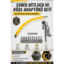 Happy Trend 140 mm Köşe Vidalama Adaptörü ve Esnek Bits Ucu Seti Manyetik Uç Tutuculu 10 Parça Tornavida Uç Seti Dar Alanlar Için Vidalama Aparatı
