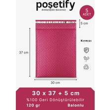 Poşetify Balonlu Kargo Poşeti 30X37X5 cm | 5 Adet | Kırmızı | Bantlı Balonlu Naylon Torba | 120 Gram