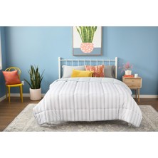 Happy Trend (California King, Grey/white Stripe) - Reversible Striped Down Alternative Quilted Comforter With Corner Duvet Tabs - Cal King Size