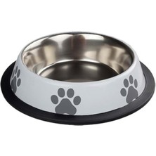Oripet Pati Baskılı Beyaz Çelik Kedi Mama Kabı 8 Oz 12 cm