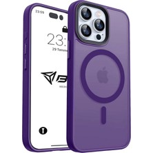 Happy Trend iPhone 15 Pro Max Için Kılıf Kamera Korumalı Magsafe Ile Uyumlu Kablosuz Şarj Özellikli Mat Şeffaf Renkli Telefon Kılıfı (Mor)