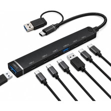 7 In 1 USB Type-C ve Usb-A Çoklayıcı Hub ADS-810, 5 Usb-C 2.0, USB 3.0 ve USB 2.0 Portlu Docking Station, Type-C USB Çeviricili, Tak Çalıştır | ADS-810-CU