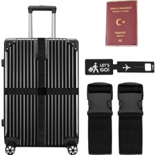 Happy Trend Güvenlik Seti, 2 Adet Valiz Kemeri, Etiket ve Şeffaf Pasaport Kılıfı, 4 Parça (Siyah)