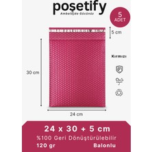 Poşetify Balonlu Kargo Poşeti 24X30X5 cm | 5 Adet | Kırmızı | Bantlı Balonlu Naylon Torba | 120 Gram