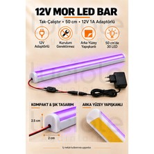 Luciole 50 cm Colorbar Mor LED Bar 12V 12W Adaptörlü Anahtarlı Yapışkanlı Tezgah Altı Dolap Içi Aydınlatma