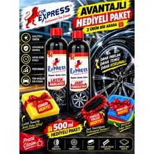 Dr. Express Premium 4'lü Oto Bakım Seti Lastik Parlatıcı Jel Jant Temizleyici Parlatıcı Süngerli Fırçalı Etkili