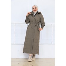 Esra Butik Montana Kapitone Kaban 150 gr Elyaf Dolgulu Kuşaklı-Toprak Rengi