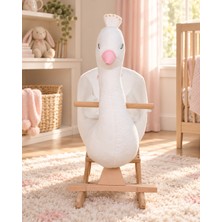 Pufu Toys Kuğu Peluş Sallanan Oyuncak – Ahşap Tabanlı Güvenlik Kemerli