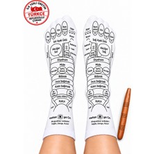 Metanoya Co. Refleksoloji Masaj Çorabı (Türkçe, Yerli Üretim) & Ahşap Masaj Çubuğu