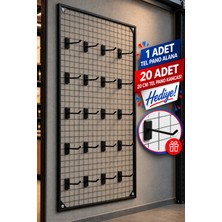Rafburada Sık Telli Tel Raf - Tel Pano Stand, Duvar Askılığı-20 Adet 20 cm Tel Pano Kanca Hediyeli 75X200 cm