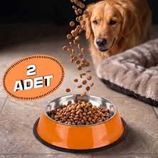 ALMITAL 2 Adet Paslanmaz Çelik Kaymaz Taban Turuncu Kedi ve Köpek Mama Kabı - Büyük Boy (26 cm - 2.8 L)