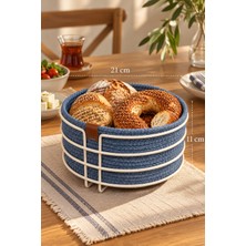 Edora Home Bej Yuvarlak Ekmek Sepeti, Ekmeklik Sunum Sepeti, Turkuaz Makrome Çok Amaçlı Paslanmaz Metal