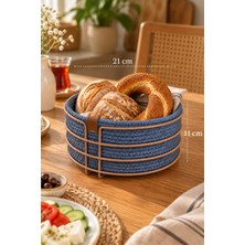 Edora Home Rose Yuvarlak Ekmek Sepeti, Ekmeklik Sunum Sepeti, Turkuaz Makrome Çok Amaçlı Paslanmaz Metal