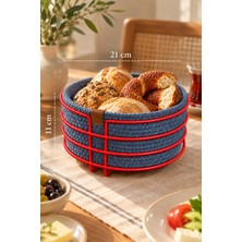 Edora Home Kırmızı Yuvarlak Ekmek Sepeti, Ekmeklik Sunum Sepeti, Turkuaz Makrome Çok Amaçlı Paslanmaz Metal