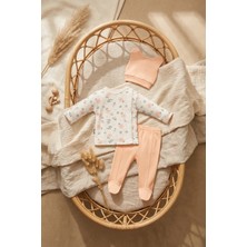 Babycan Mila Blossom %100 Pamuklu Çiçek Desenli 3'lü Bebek Takımı - Kruvaze Üst, Patikli Pantolon ve Kulaklı Bere Seti