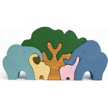 Montessori Ahşap Oyuncak  Ağaçlı Fil Ailesi