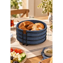 Edora Home Siyah Yuvarlak Ekmek Sepeti, Ekmeklik Sunum Sepeti, Turkuaz Makrome Çok Amaçlı Paslanmaz Metal