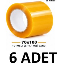 MTKardeşler 6 Adet Hotmelt Koli Bandı 70 mm x 100 mt Şeffaf 38 Mikron Koli Bandı , 7cm Genişliğinde 100 mt Uzunluğundadır