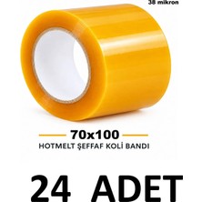 MTKardeşler 24 Adet Hotmelt Koli Bandı 70 mm x 100 mt Şeffaf 38 Mikron Koli Bandı , 7cm Genişliğinde 100 mt Uzunluğundadır