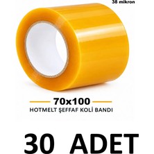 MTKardeşler 30 Adet Hotmelt Koli Bandı 70 mm x 100 mt Şeffaf 38 Mikron Koli Bandı , 7cm Genişliğinde 100 mt Uzunluğundadır