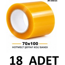 MTKardeşler 18 Adet Hotmelt Koli Bandı 70 mm x 100 mt Şeffaf 38 Mikron Koli Bandı , 7cm Genişliğinde 100 mt Uzunluğundadır