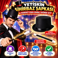 Aydogan's Yetişkin Sihirbaz Şapkası ve Hareket Eden Sihirli Değnek Seti