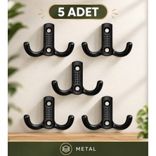 Gümüş Noktalı Portmanto Vestiyer Duvar Dolap Elbise Askısı Siyah Metal Mobilya Kapı Askılığı Askılık (5 Adet)