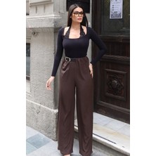 Kechi Woman Linda Twill Kumaş Kemer Detay Pantolon Kahverengi