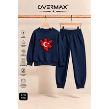 Overmax Türk Bayrağı Baskılı Çocuk Bisiklet Yaka Sweatshirt Eşofman Takımı- 3-12 Yaş