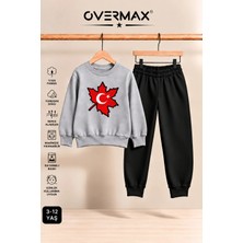 Overmax Türk Bayrağı Baskılı Çocuk Bisiklet Yaka Sweatshirt Eşofman Takımı- 3-12 Yaş