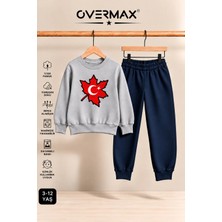 Overmax Türk Bayrağı Baskılı Çocuk Bisiklet Yaka Sweatshirt Eşofman Takımı- 3-12 Yaş
