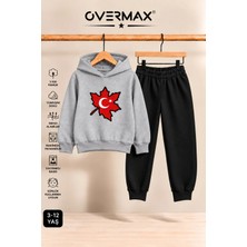 Overmax Türk Bayrağı Baskılı Kapüşonlu Sweatshirt Eşofman Takımı- 3-12 Yaş