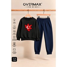 Overmax Türk Bayrağı Baskılı Çocuk Bisiklet Yaka Sweatshirt Eşofman Takımı- 3-12 Yaş