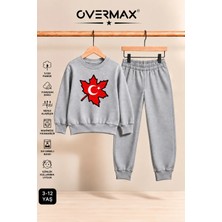 Overmax Türk Bayrağı Baskılı Çocuk Bisiklet Yaka Sweatshirt Eşofman Takımı- 3-12 Yaş