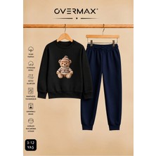 Overmax Teddy Bear Baskılı Çocuk Kapüşonsuz Sweatshirt Eşofman Takımı 3-12 Yaş