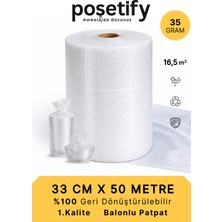 Poşetify 33 cm x 50 M Balonlu Naylon Patpat | 1.sınıf | 3 Katlı | 16,5m2 | 35 Gr/m² | Kalın Paketleme Rulosu