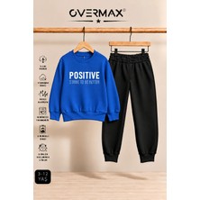 Overmax Positive Baskılı Çocuk Kapüşonsuz Sweatshirt ve Eşofman Takımı – 3-12 Yaş