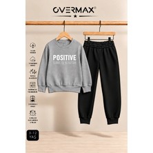 Overmax Positive Baskılı Çocuk Kapüşonsuz Sweatshirt ve Eşofman Takımı – 3-12 Yaş
