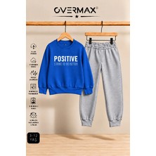 Overmax Positive Baskılı Çocuk Kapüşonsuz Sweatshirt ve Eşofman Takımı – 3-12 Yaş