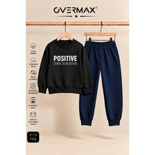 Overmax Positive Baskılı Çocuk Kapüşonsuz Sweatshirt ve Eşofman Takımı – 3-12 Yaş
