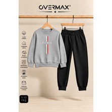 Overmax Parıs Baskılı Çocuk Kapüşonsuz Sweatshirt & Eşofman Takımı – 3-12 Yaş