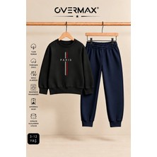 Overmax Parıs Baskılı Çocuk Kapüşonsuz Sweatshirt & Eşofman Takımı – 3-12 Yaş